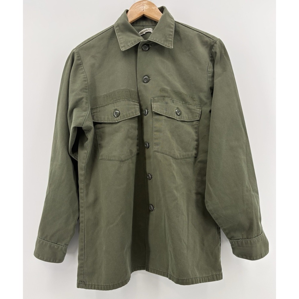 US Air Force OG-507 Utility Shirt Vintage Military Olive‎ Green Vietnam Patches
